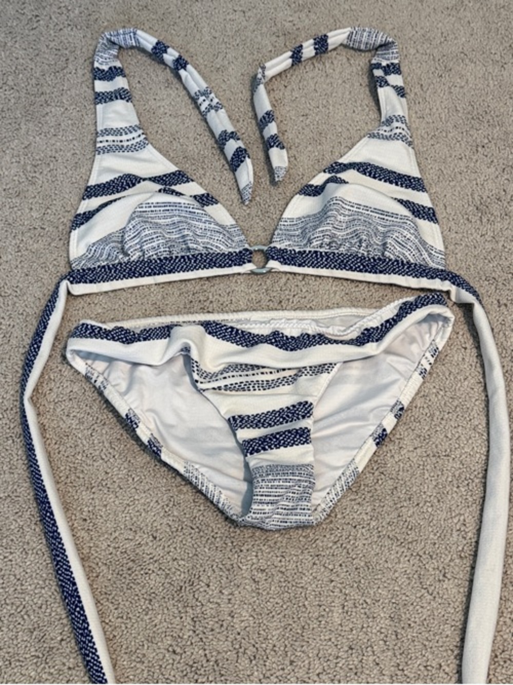 Shoshanna Navy and White Striped Triangle Bikini Size Medium